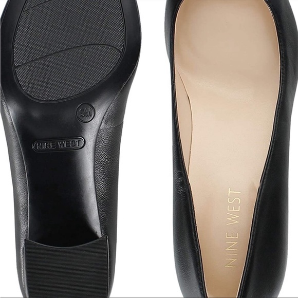 NINE WEST Issa8 Black Leather Pumps-6.5 M womens shoes work block heels bridal - Picture 6 of 6